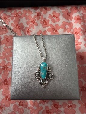 Turquoise Silver Pendant Necklace - Blue Stone